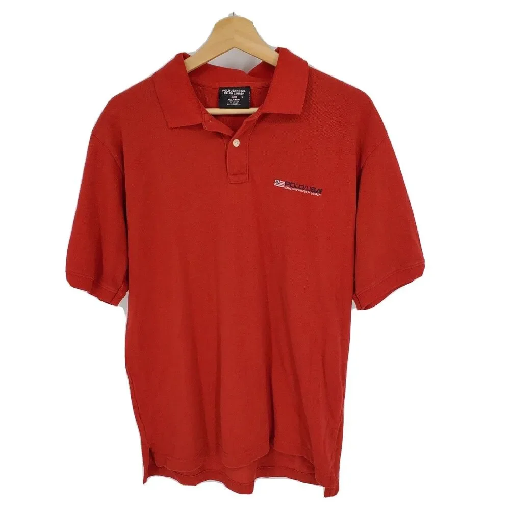Vintage Polo Jean Co. Ralph Lauren Mens Polo Shirt Short Sleeve Red Size Small